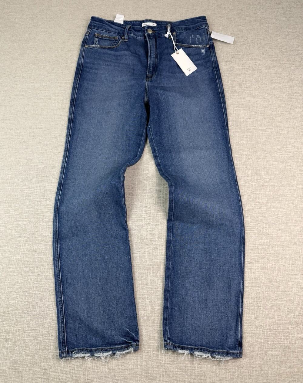 Good American Good Curve Straight Jeans Women’s 12/31 Indigo Distressed NWT